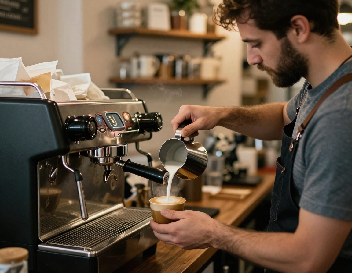 Barista brygger kaffe